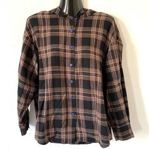 Anthropologie The korner lightweight flannel plaid hooded shirt
